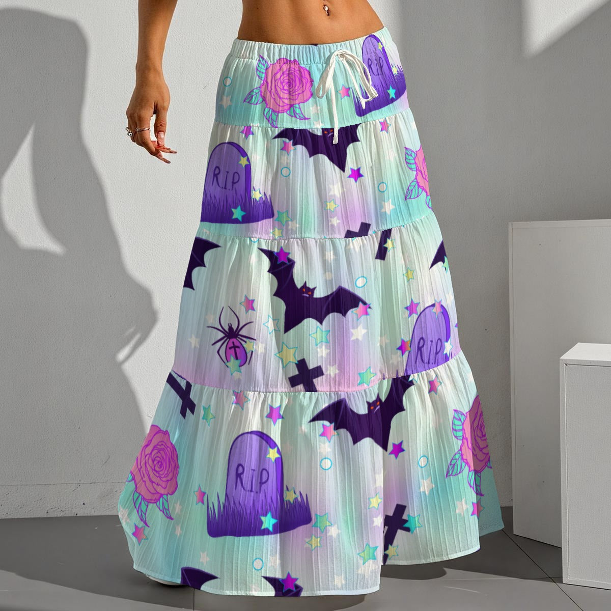 Pastel Spooky Pleated Long Skirt