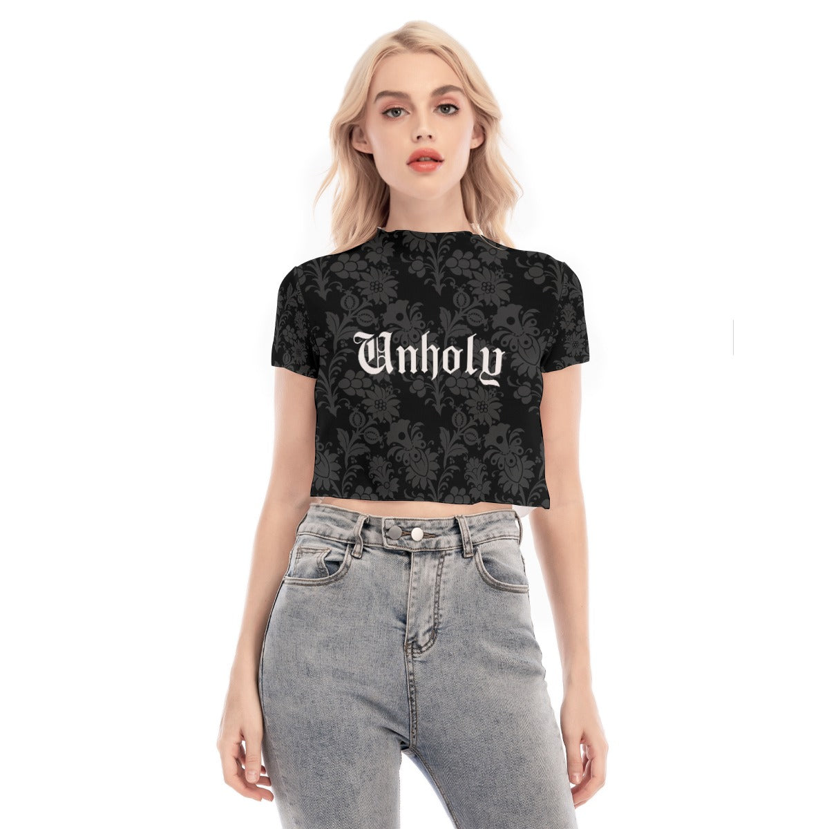 Unholy Short Sleeves Mesh Crop Top