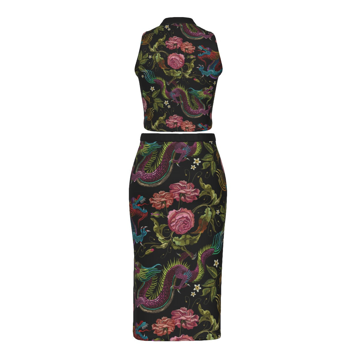 Dragons & Flowers Split High Skirt Set