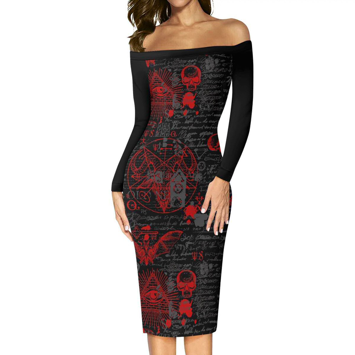 Redrum Off The Shoulder Long Sleeve Dress