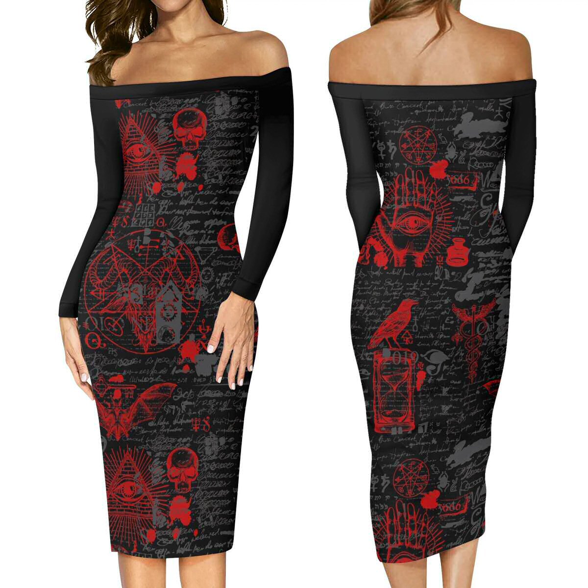 Redrum Off The Shoulder Long Sleeve Dress