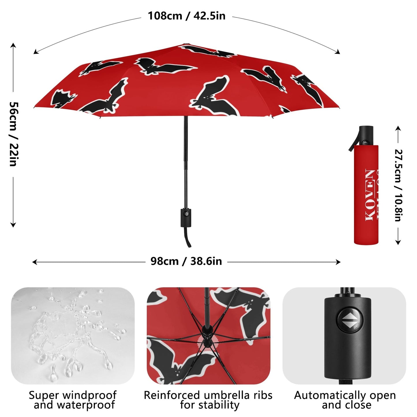Batwing (red) Auto Open & Close Umbrella (Copy)