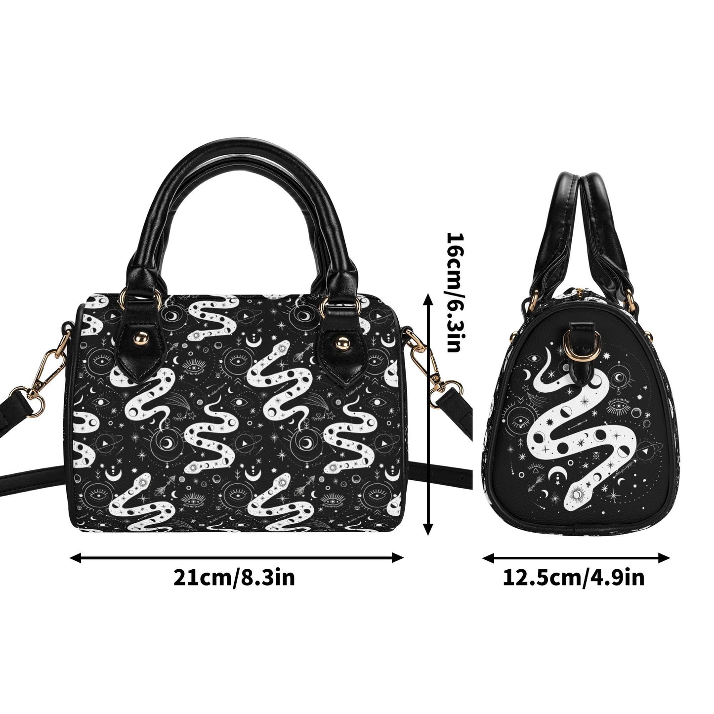 Cosmic Serpent Leather Mini Boston Satchel Handbag