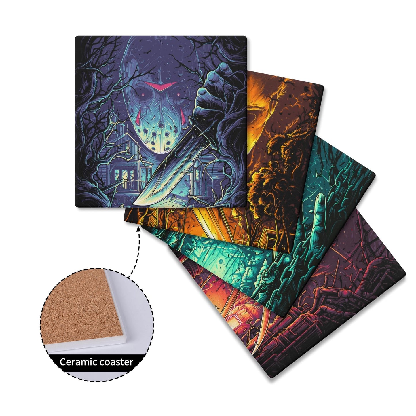 80's Horror Ceramic Coasters Set