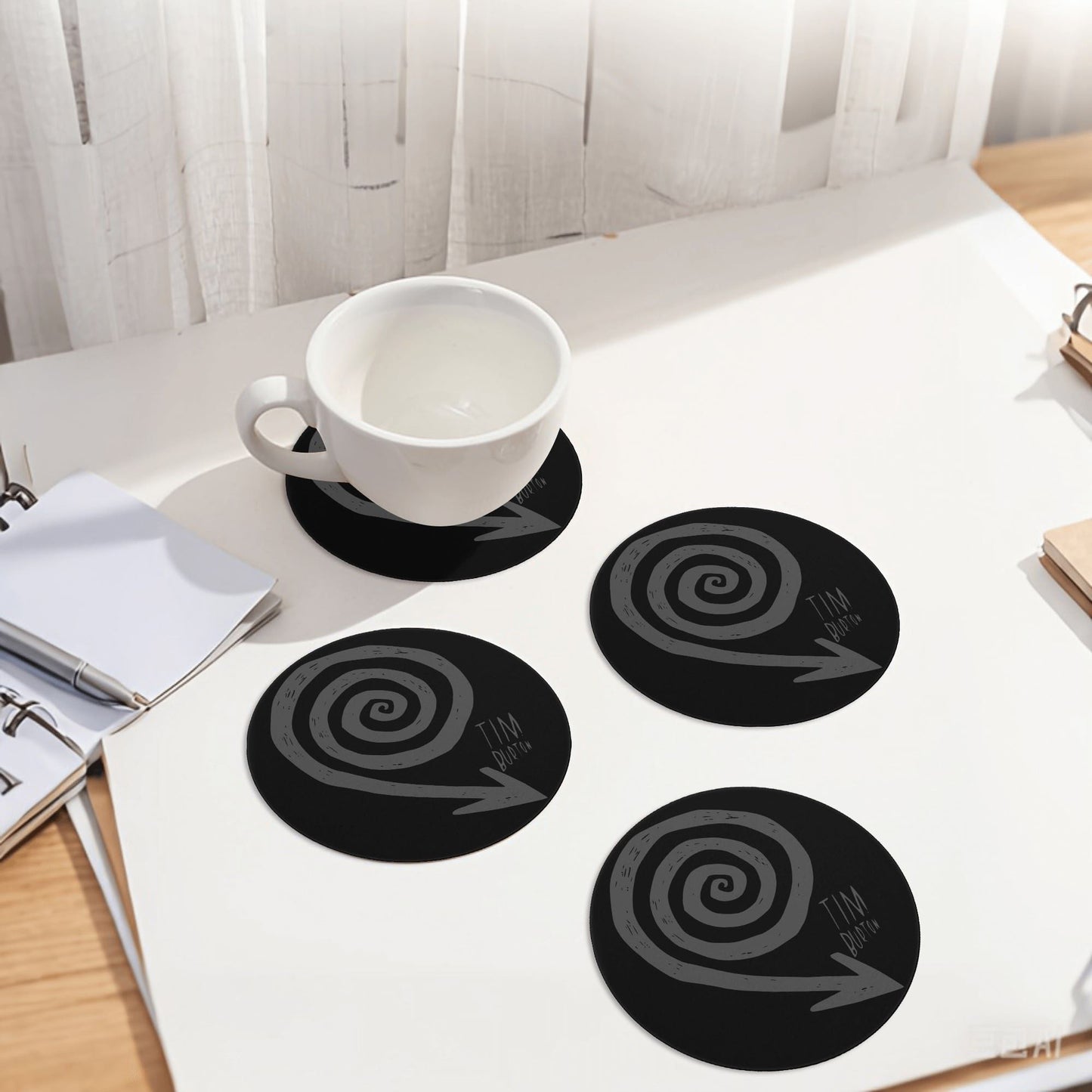 Dark Aesthetic Spiral Ceramic Coasters Set