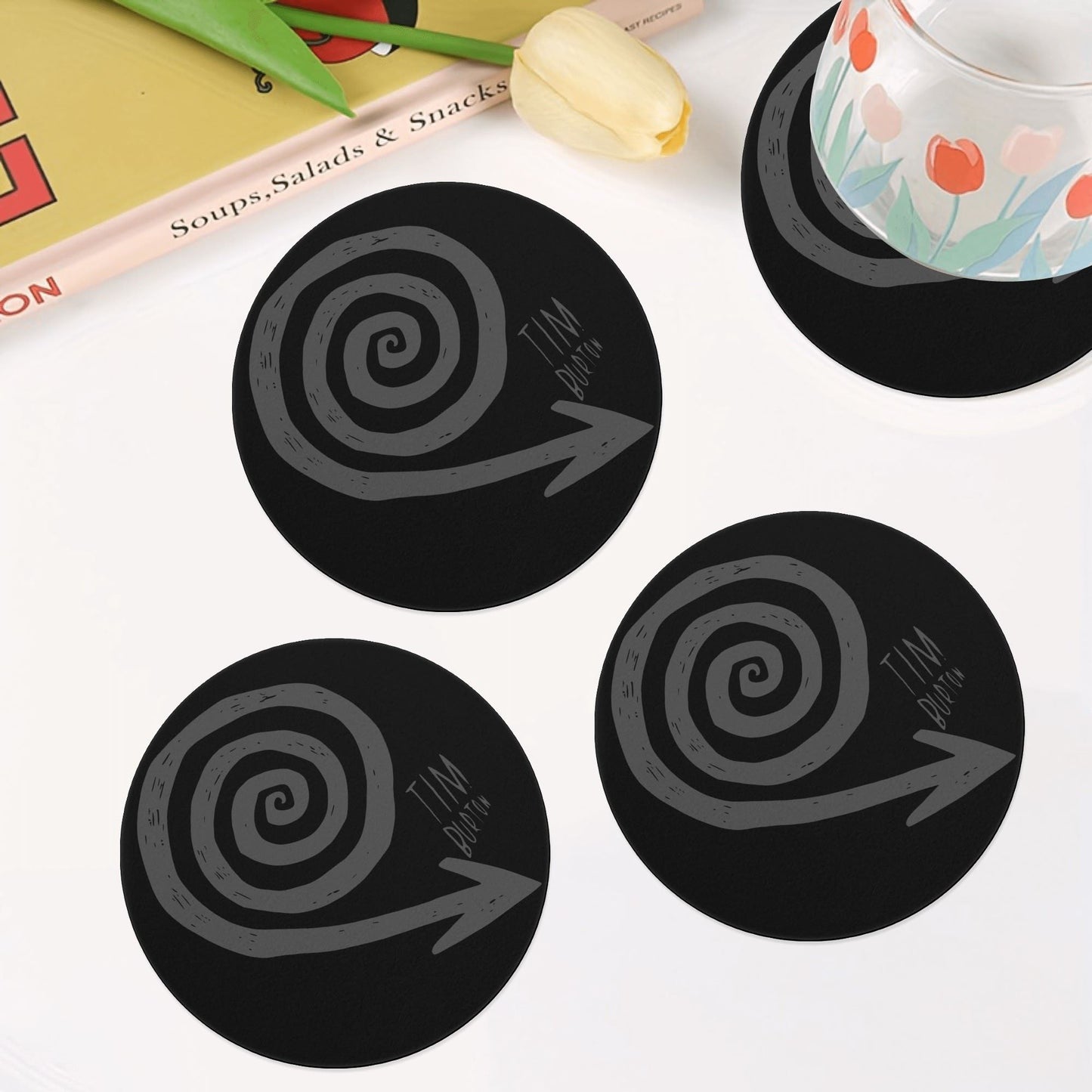 Dark Aesthetic Spiral Ceramic Coasters Set
