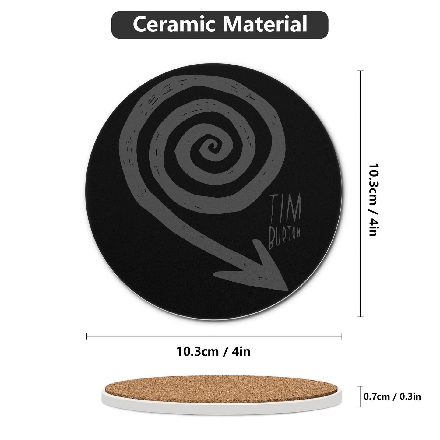 Dark Aesthetic Spiral Ceramic Coasters Set