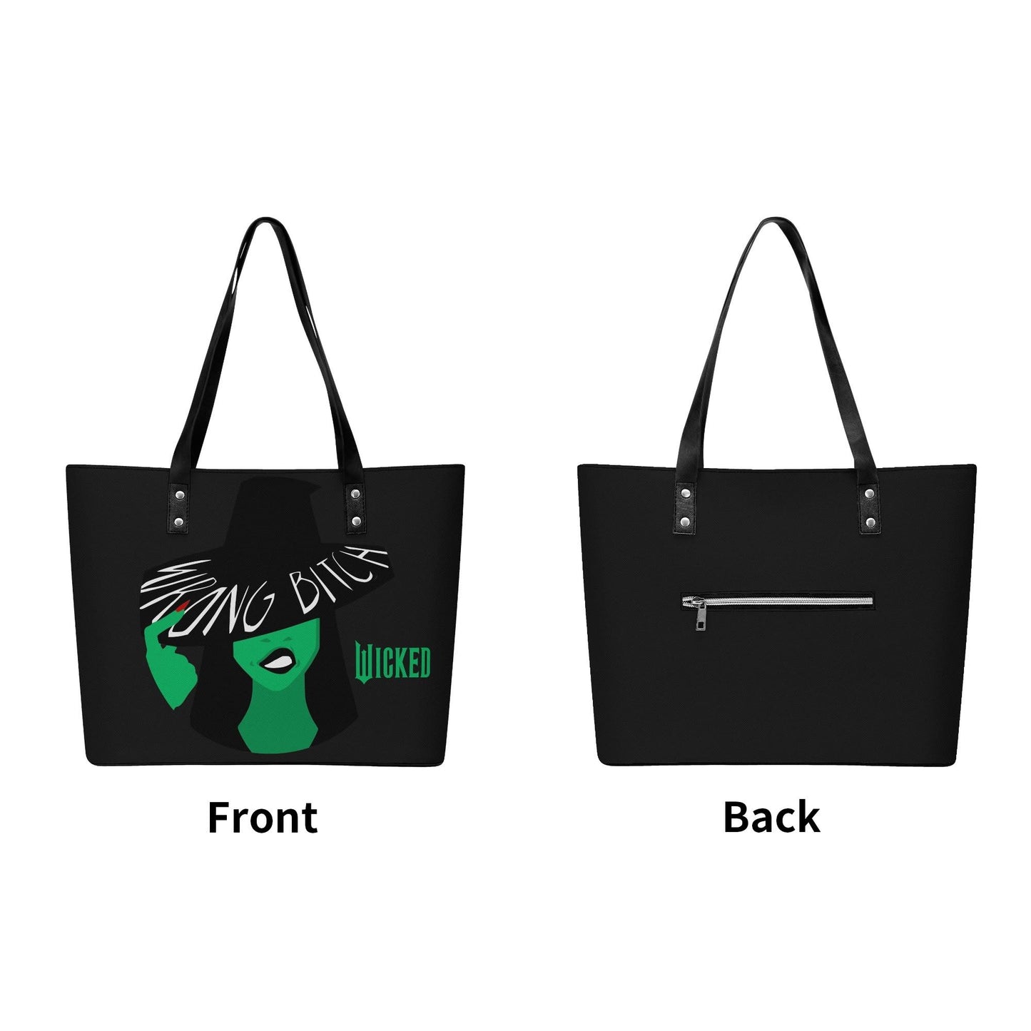 Wicked Leather Tote Bag with Back Zipper Pocket