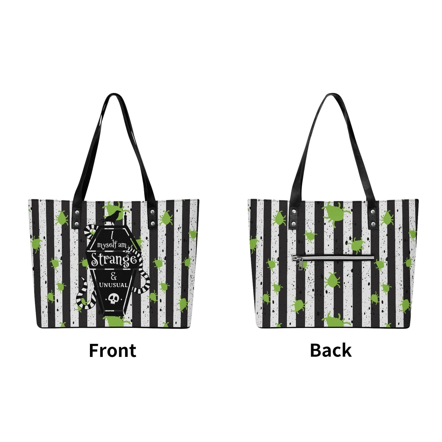 Strange & Unusual Leather Tote Bag with Back Zipper Pocket