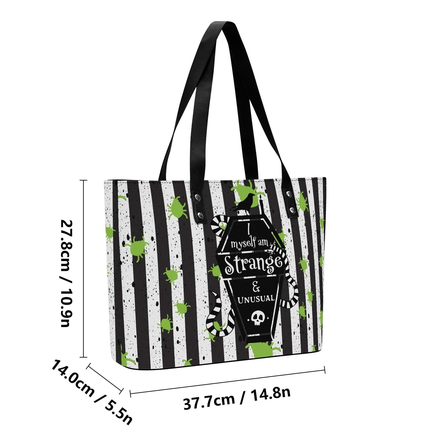 Strange & Unusual Leather Tote Bag with Back Zipper Pocket