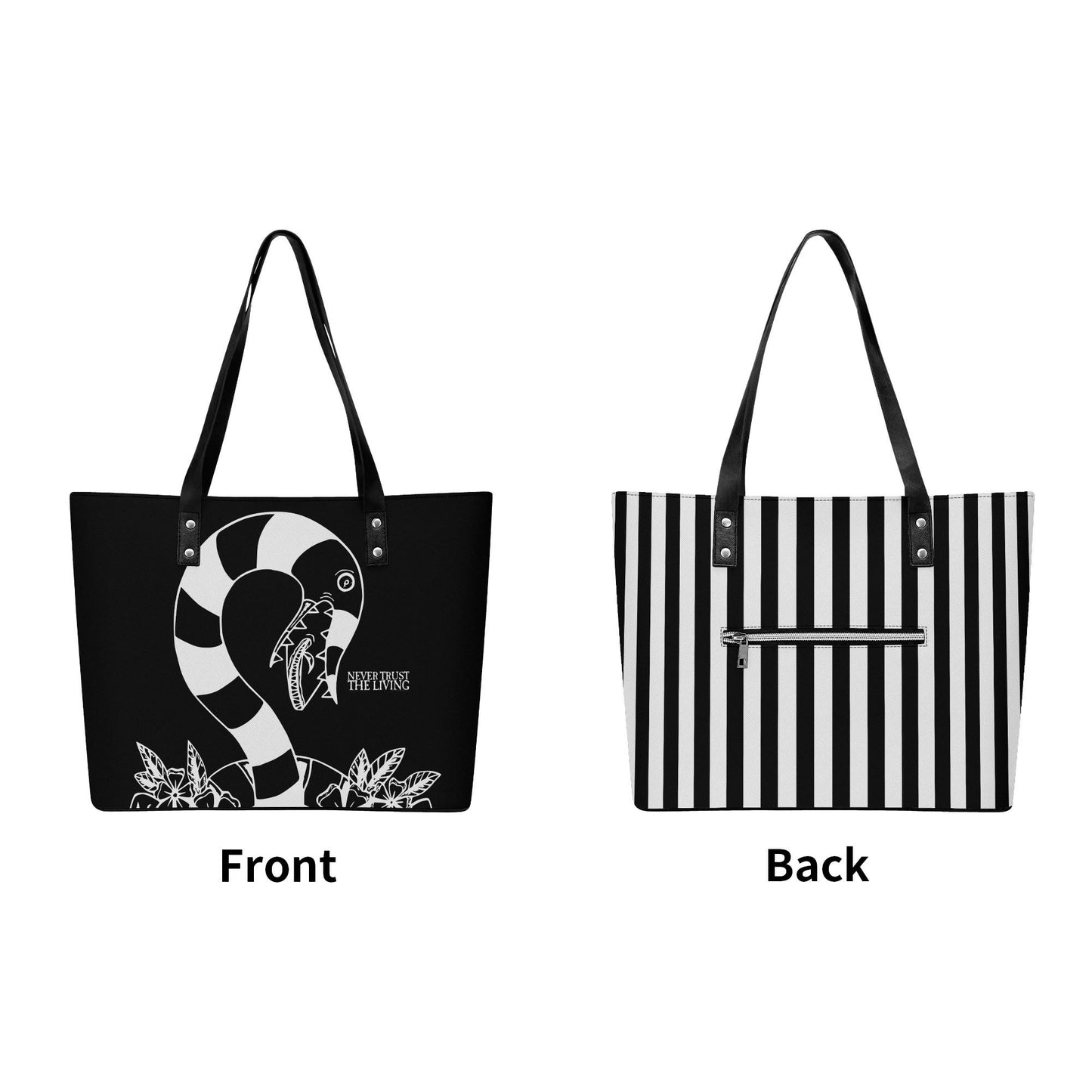 Never Trust Leather Tote Bag with Back Zipper Pocket