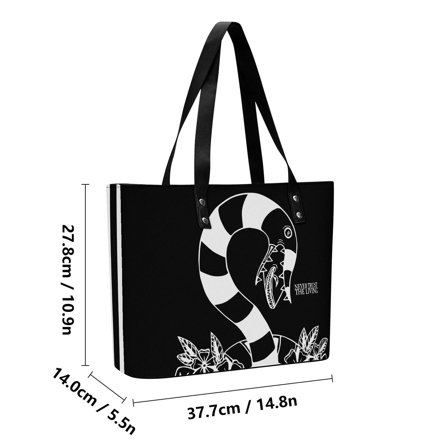 Never Trust Leather Tote Bag with Back Zipper Pocket