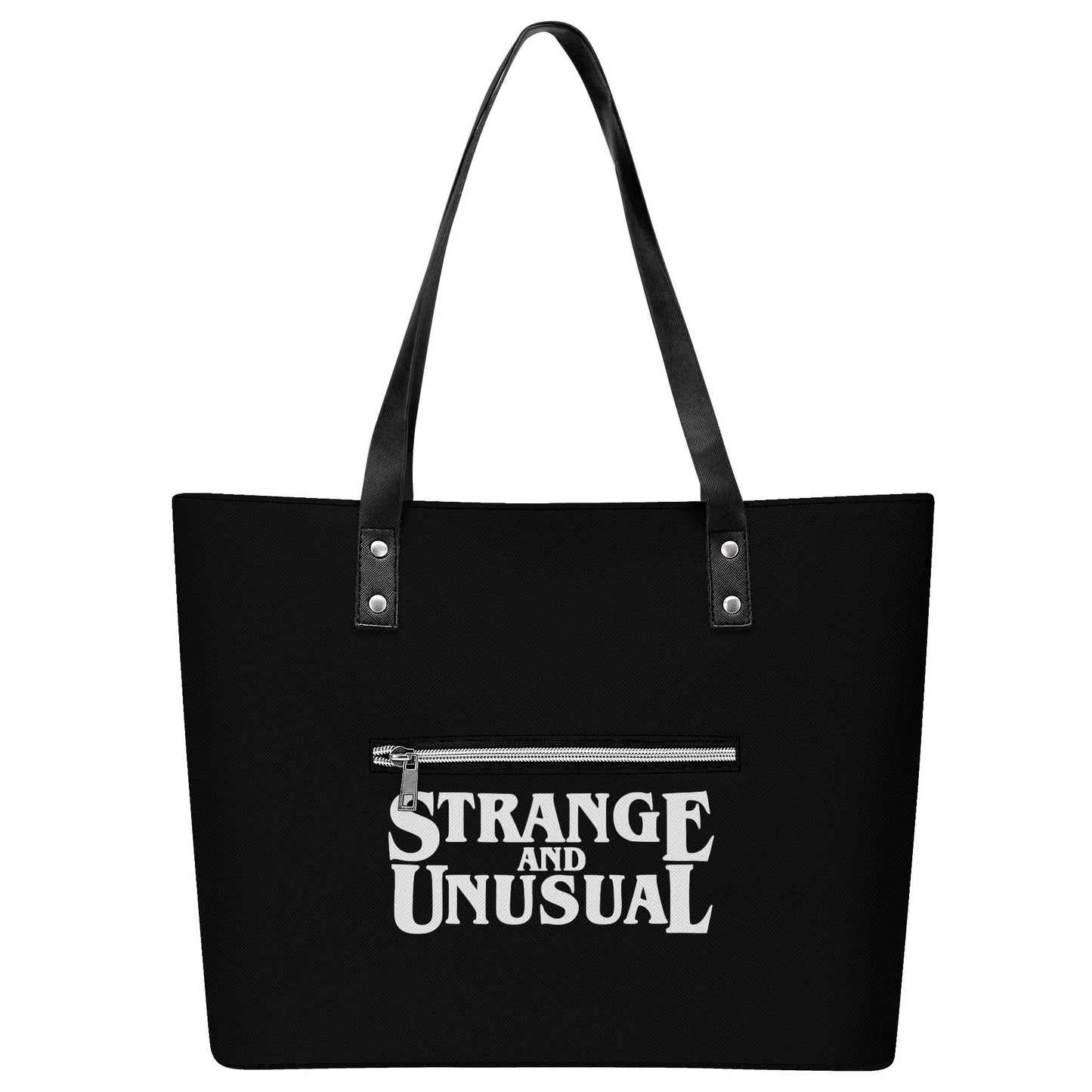 Strange & Unusual Leather Tote Bag with Back Zipper Pocket