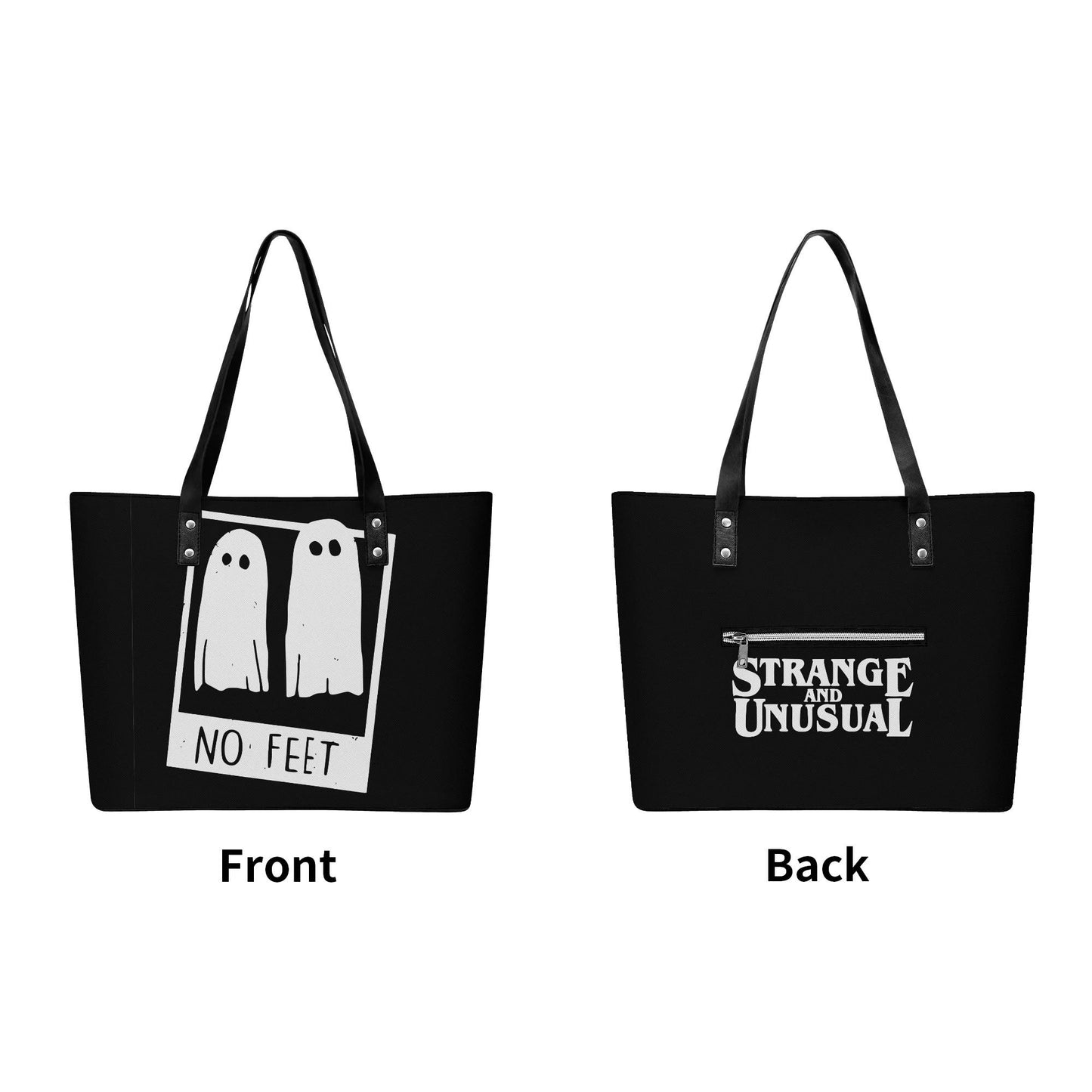 Strange & Unusual Leather Tote Bag with Back Zipper Pocket