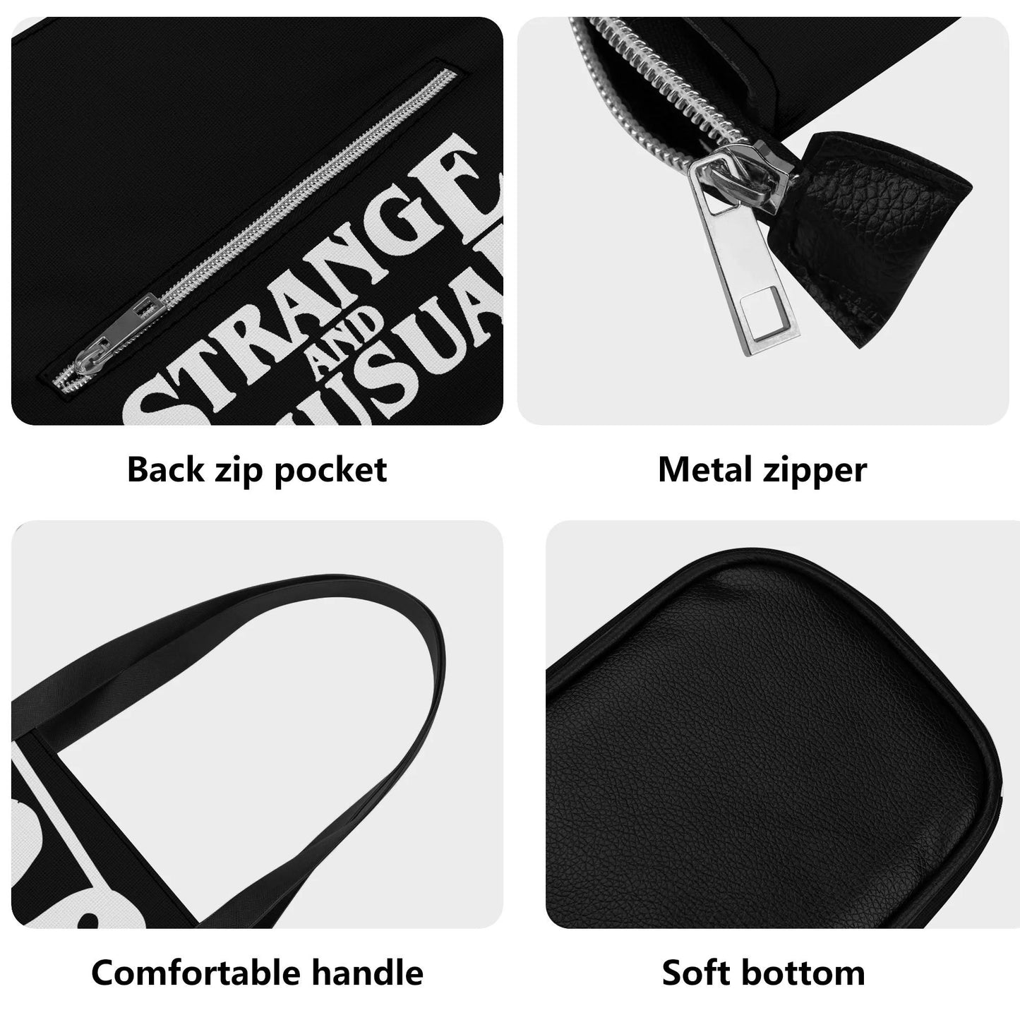 Strange & Unusual Leather Tote Bag with Back Zipper Pocket