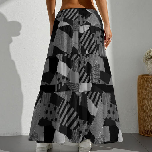 Patchwork Pleated Long Skirt