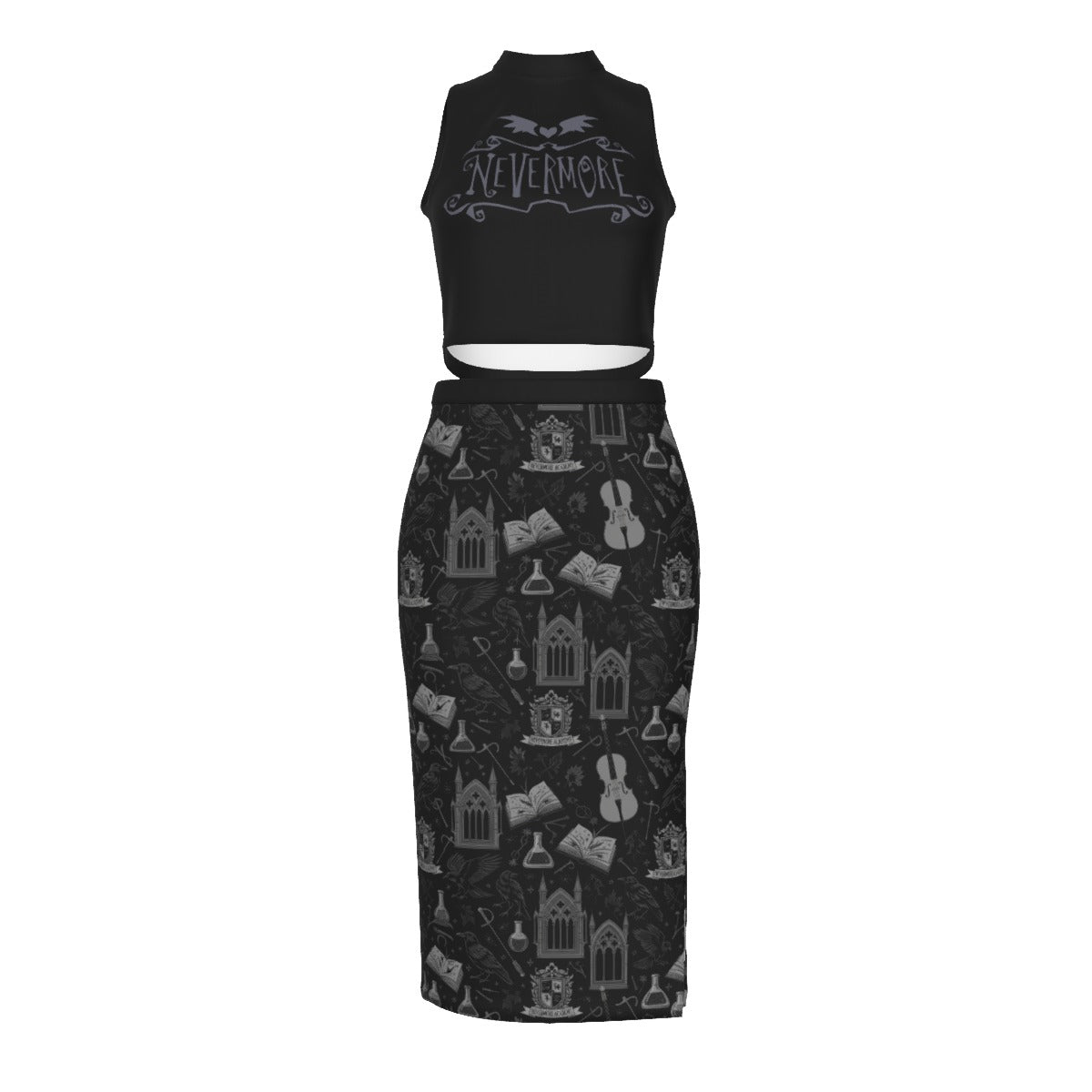 Nevermore (school daze) Split High Skirt Set