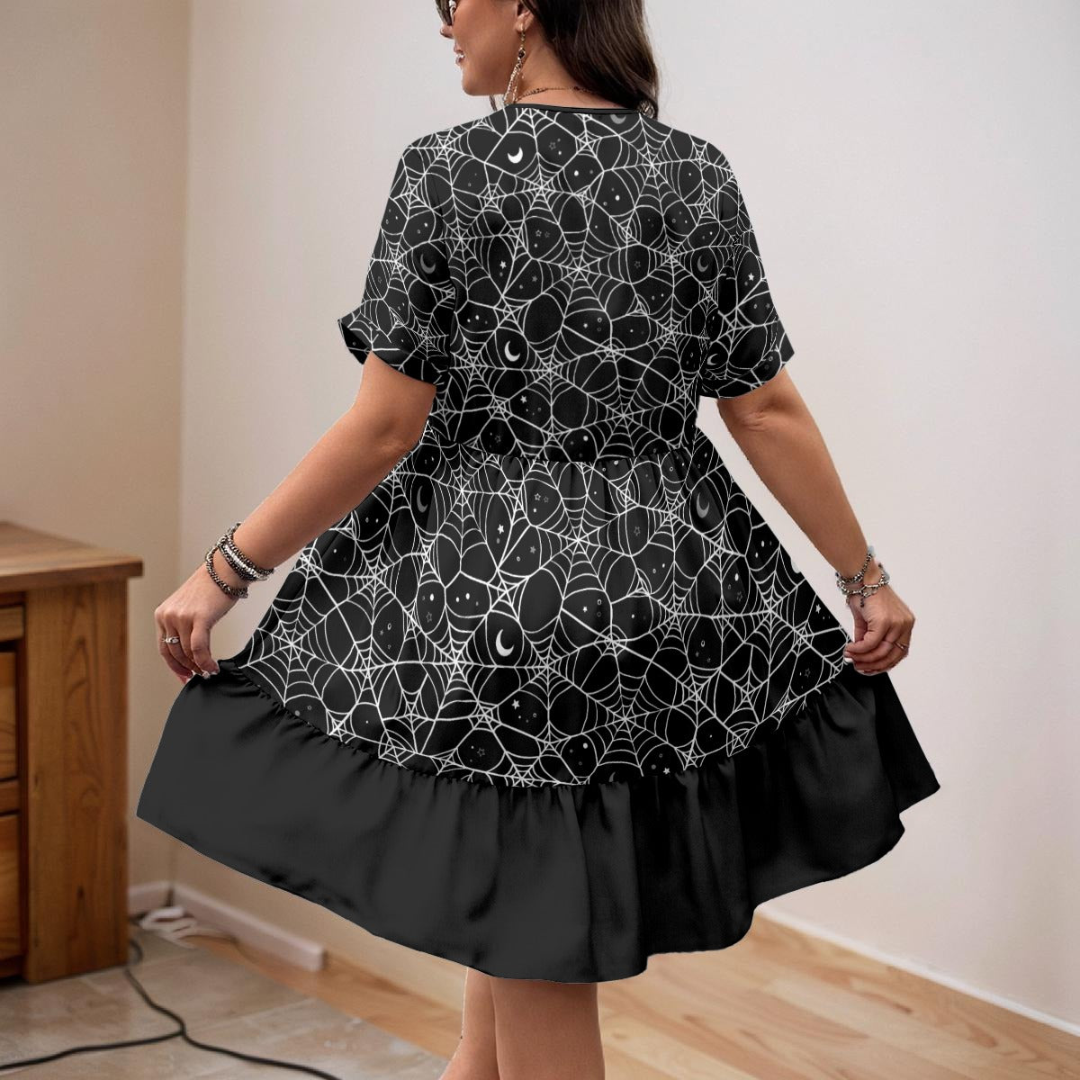 Cosmic Web V-Neck Short Sleeve Dress