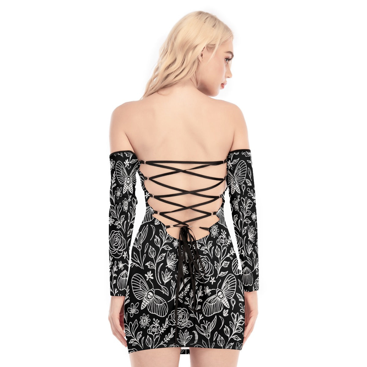 Death Moth & Flowers Lace-up Dress