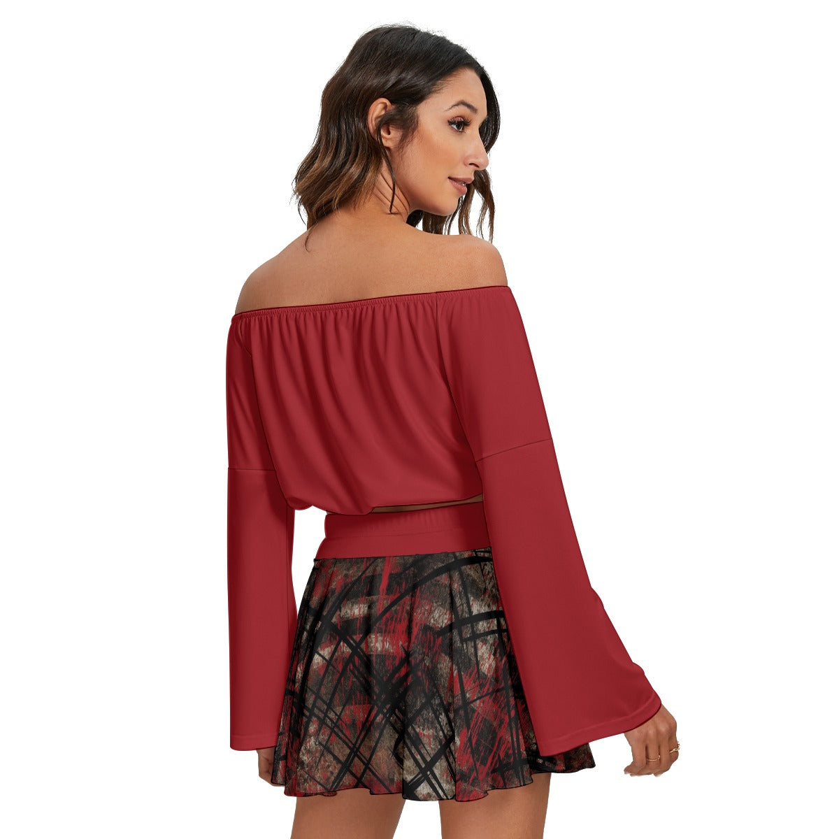 Korn Off-shoulder Top And Skirt Set