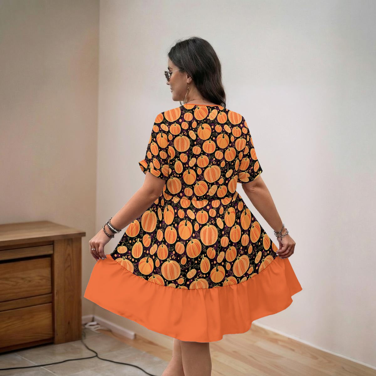 Halloween Queen V-Neck Short Sleeve Dress