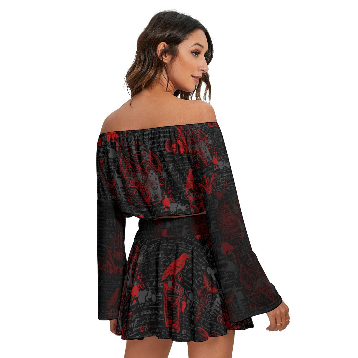 Luciferian Off-shoulder Top And Skirt Set