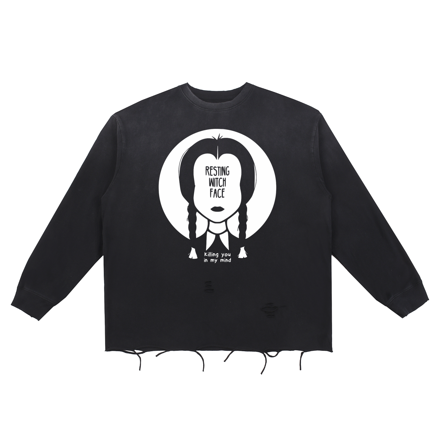 Resting Witch Face - Snow Wash Raw Edge Cotton T-Shirt