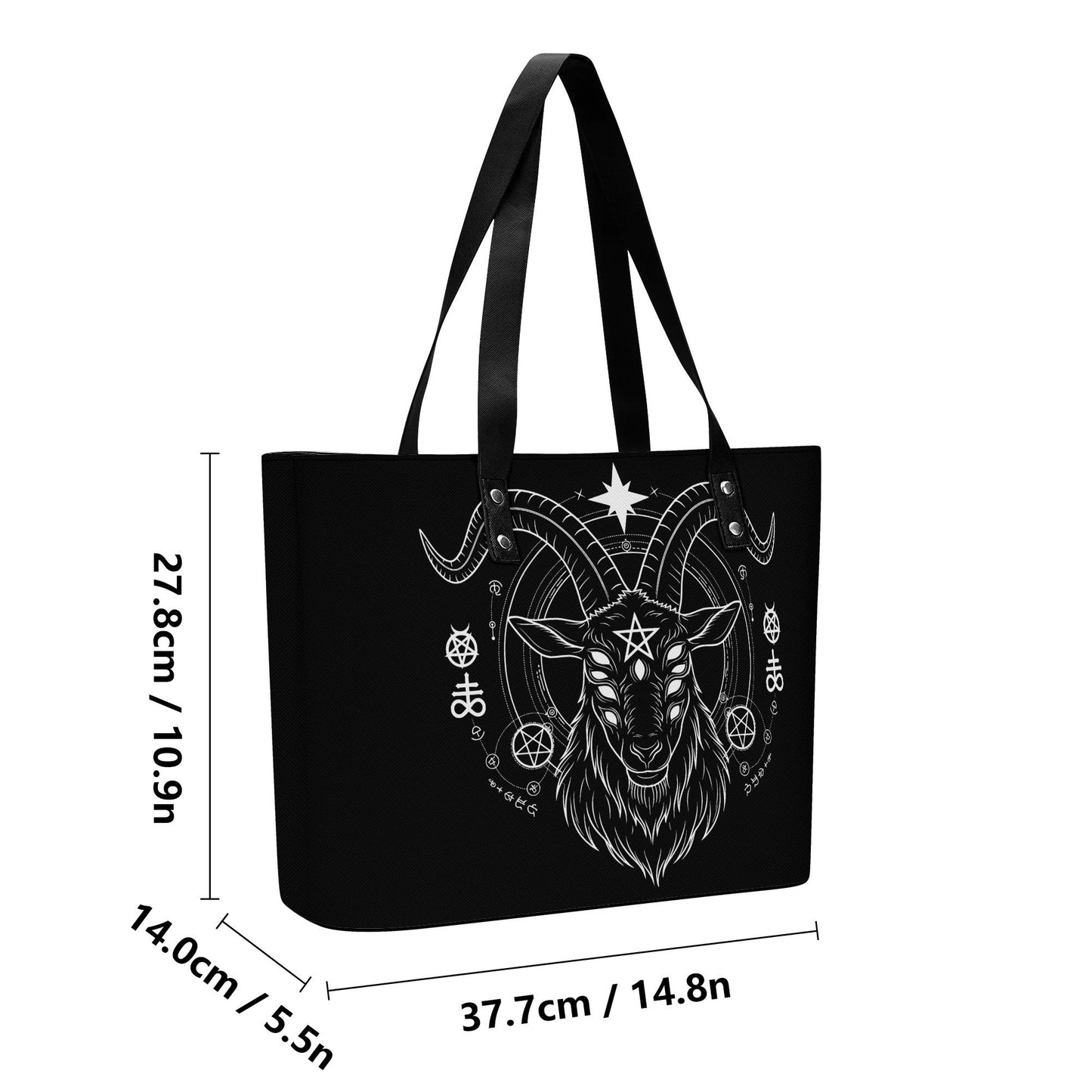 Incantation Leather Tote Bag with Back Zipper Pocket
