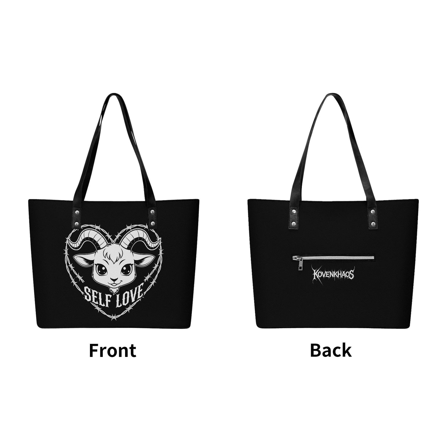 Love Thyself Leather Tote Bag with Back Zipper Pocket