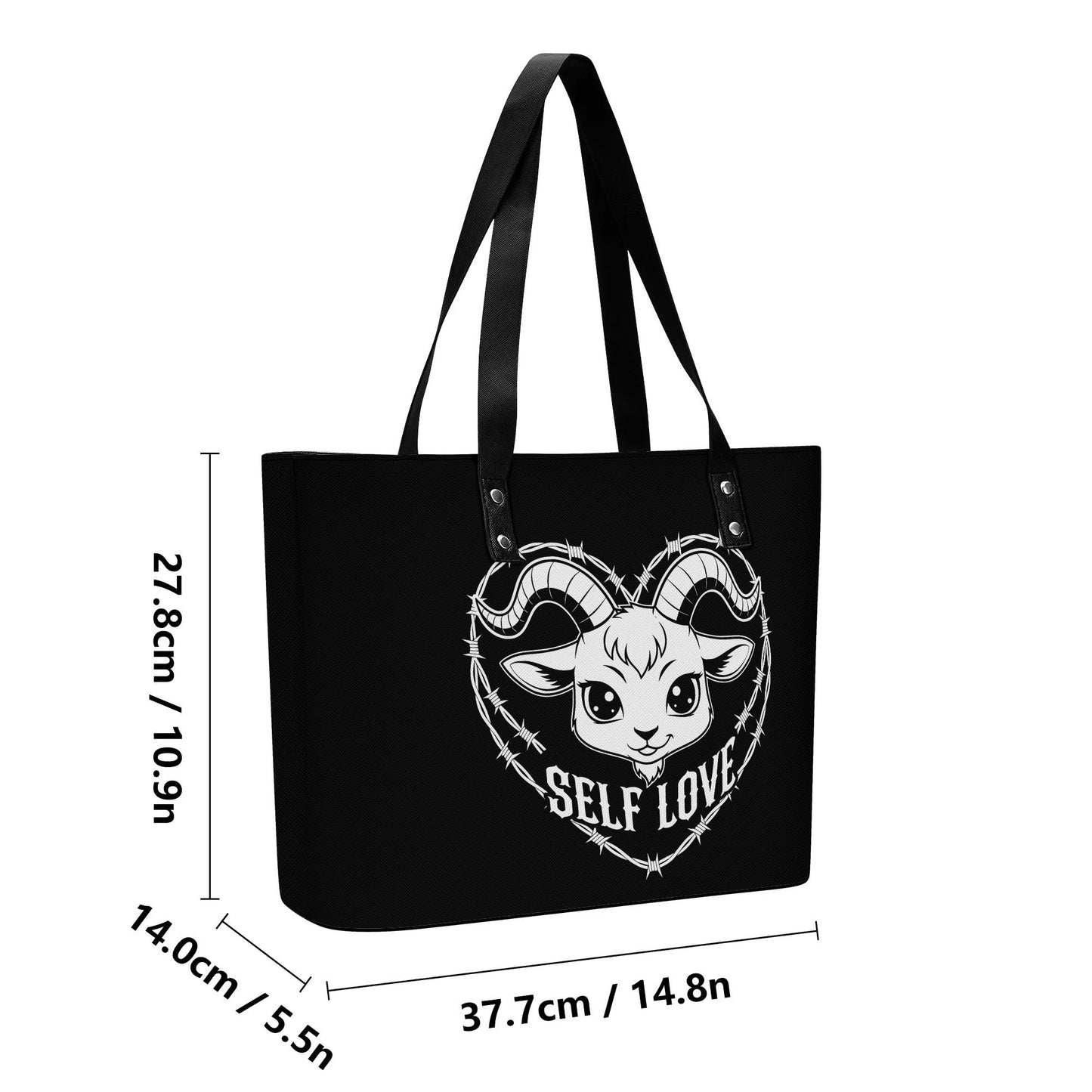 Love Thyself Leather Tote Bag with Back Zipper Pocket