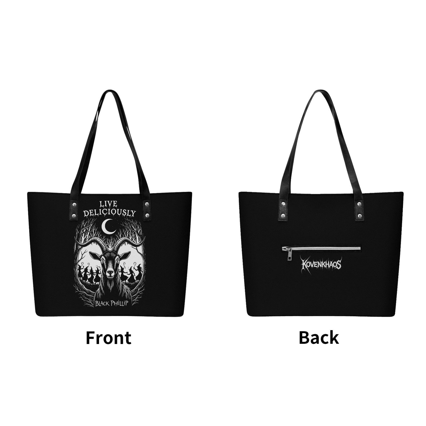 Live Deliciously Leather Tote Bag with Back Zipper Pocket
