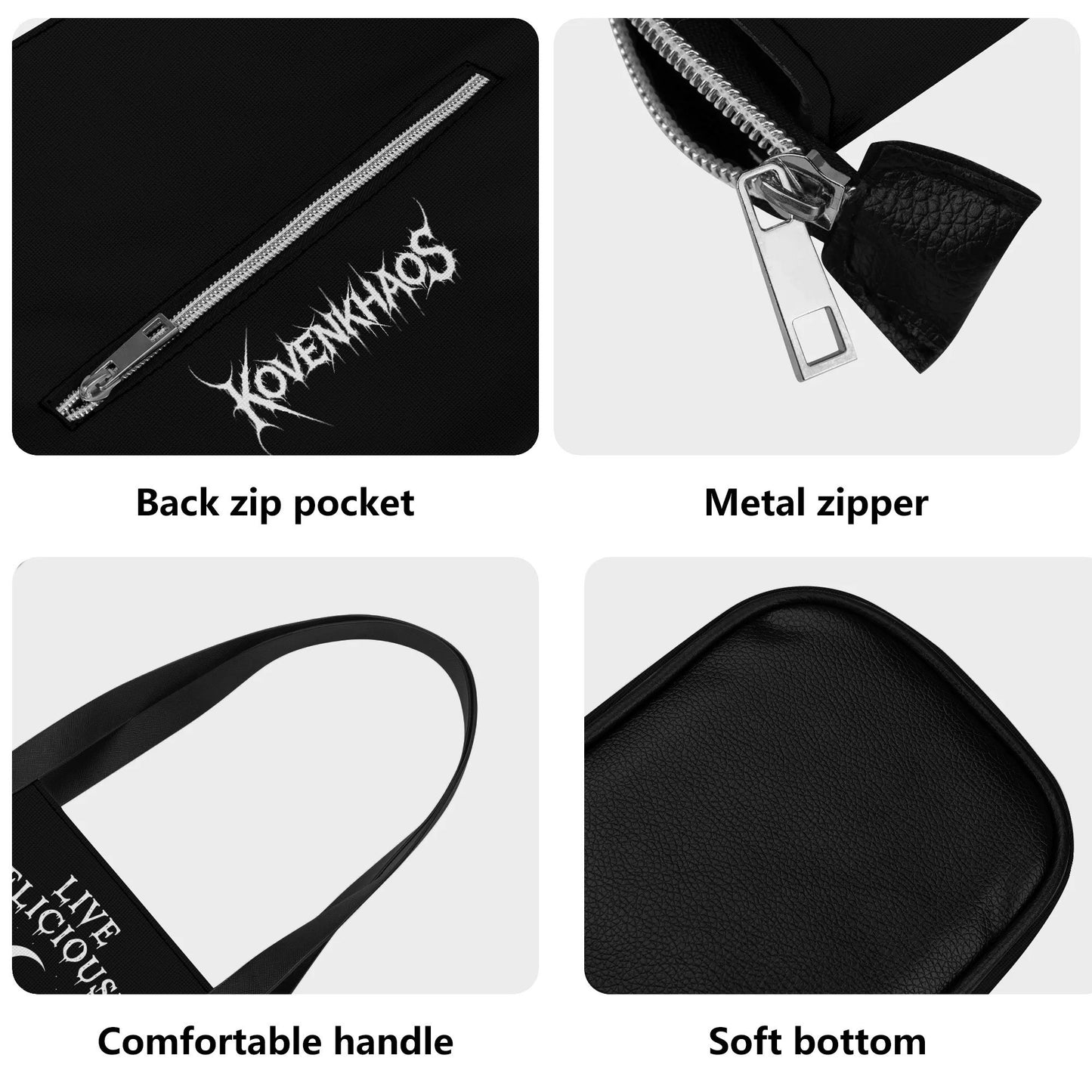 Live Deliciously Leather Tote Bag with Back Zipper Pocket