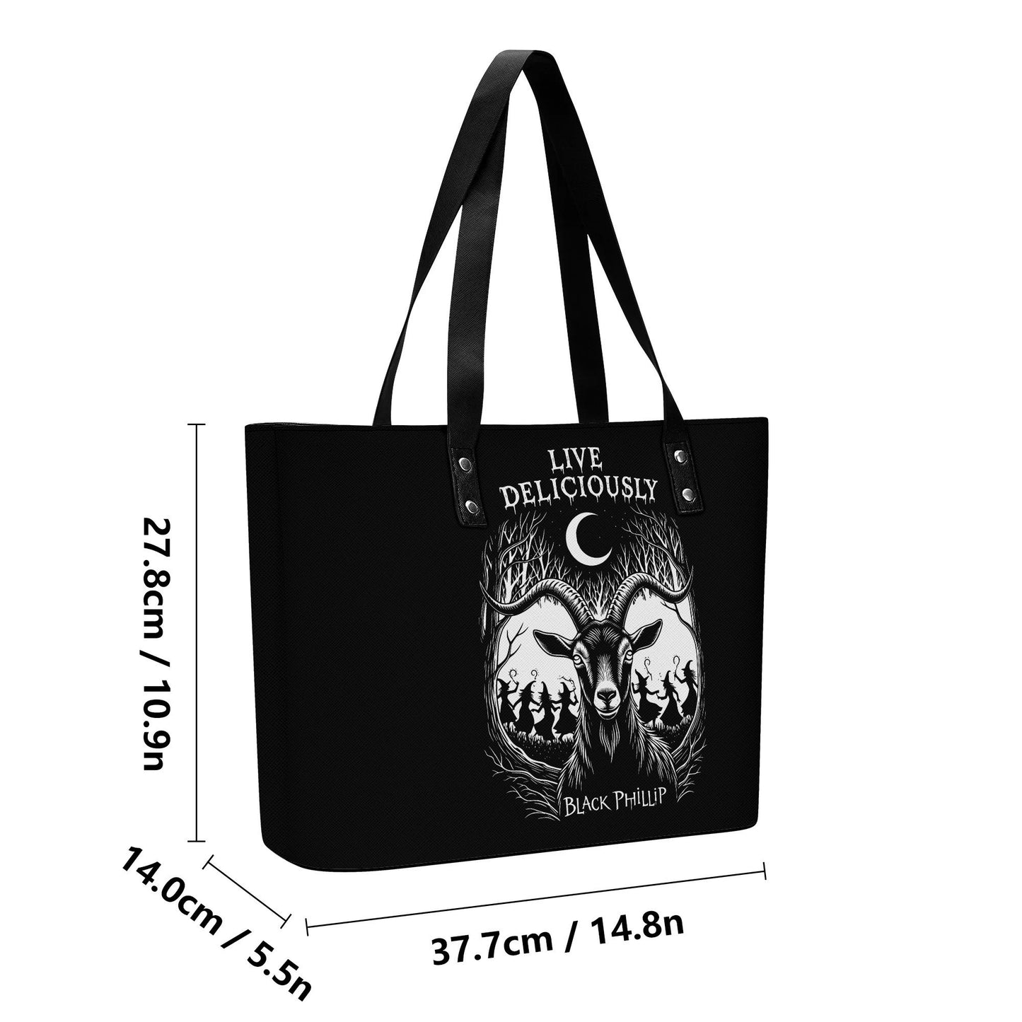 Live Deliciously Leather Tote Bag with Back Zipper Pocket