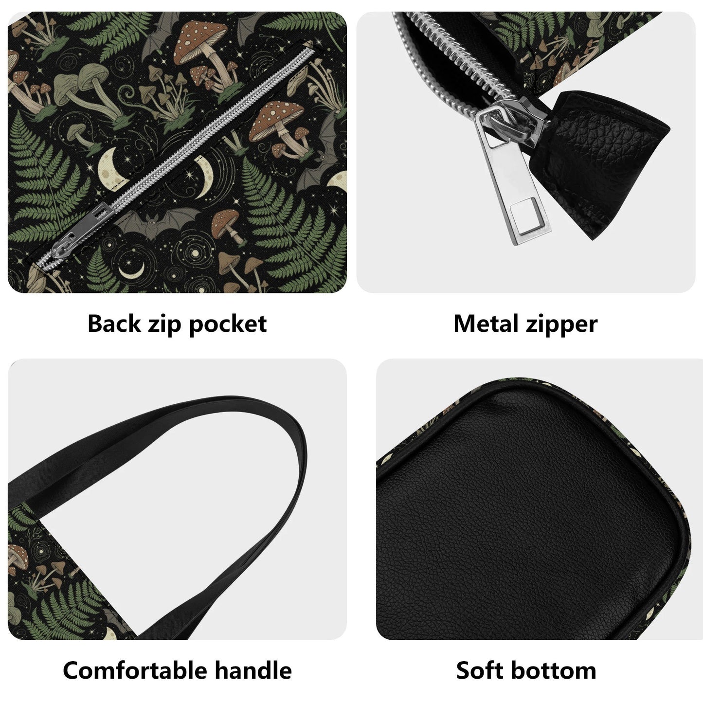 Fern Gully Leather Tote Bag with Back Zipper Pocket