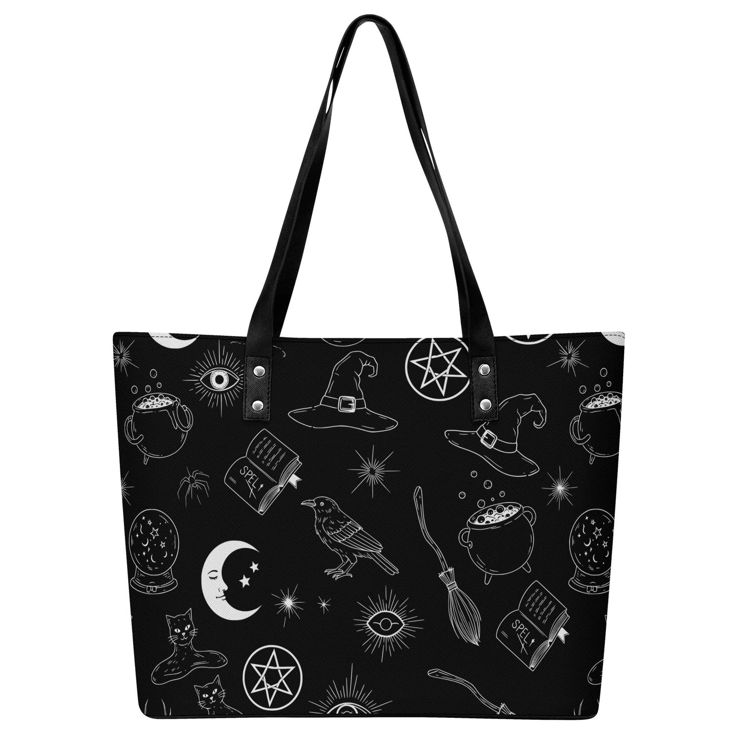 Witchy Woman Leather Tote Bag with Back Zipper Pocket