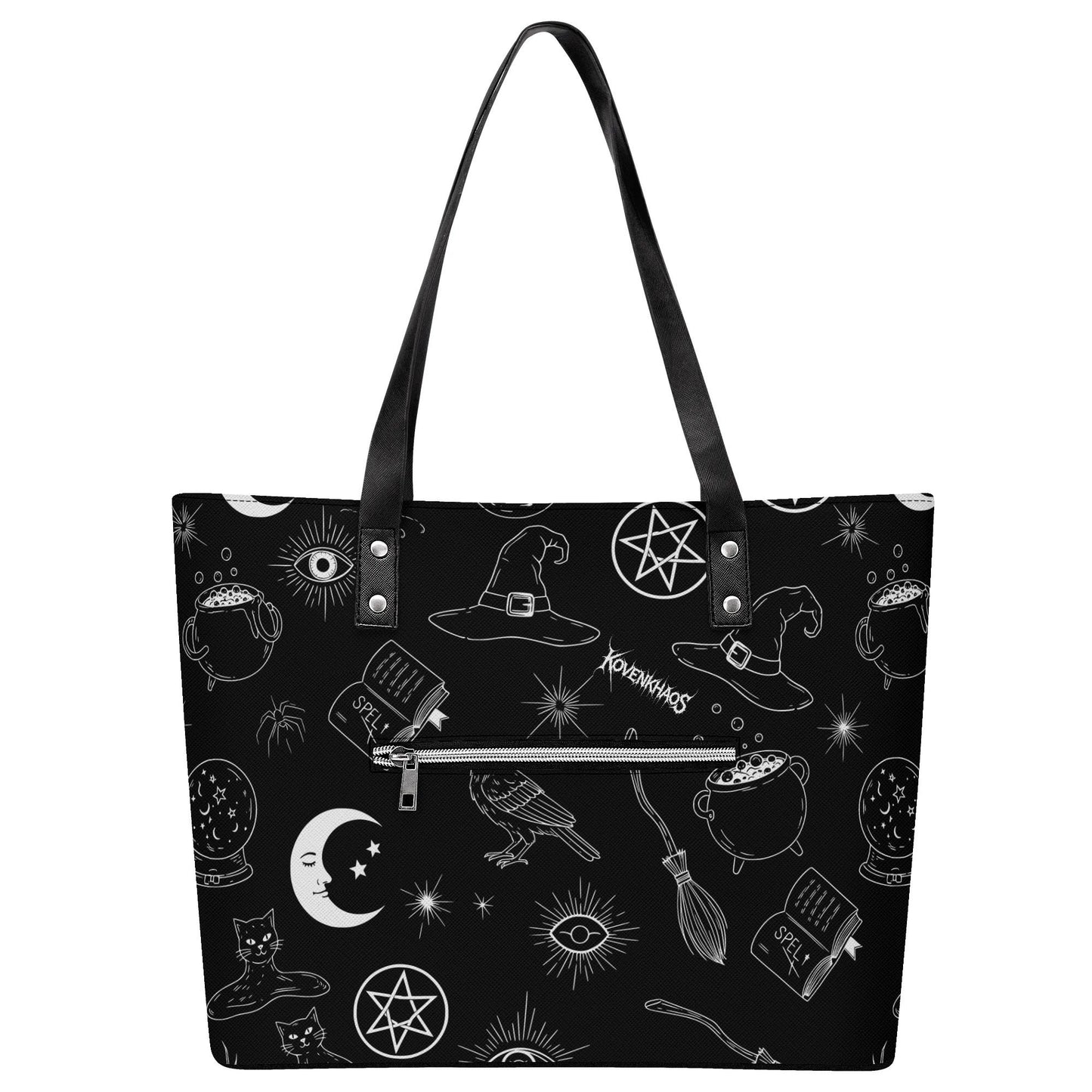 Witchy Woman Leather Tote Bag with Back Zipper Pocket