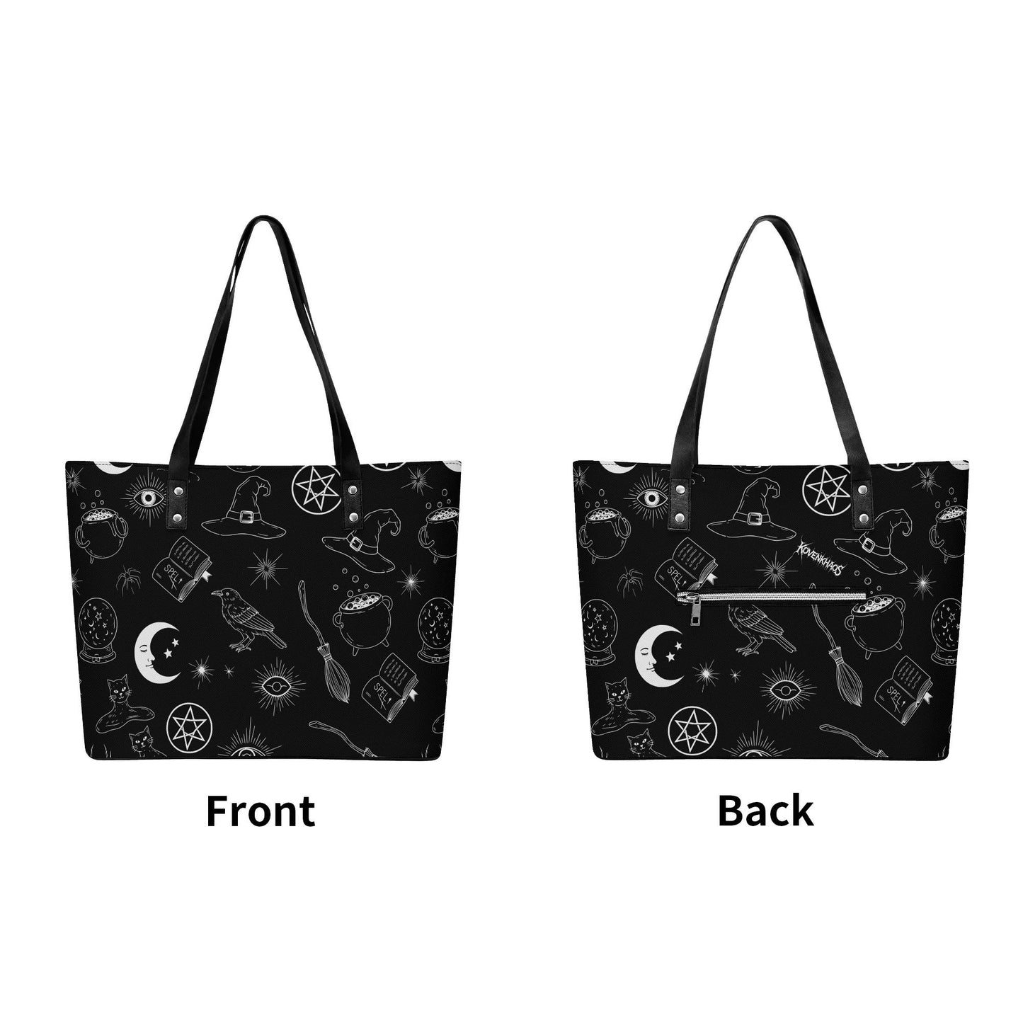 Witchy Woman Leather Tote Bag with Back Zipper Pocket