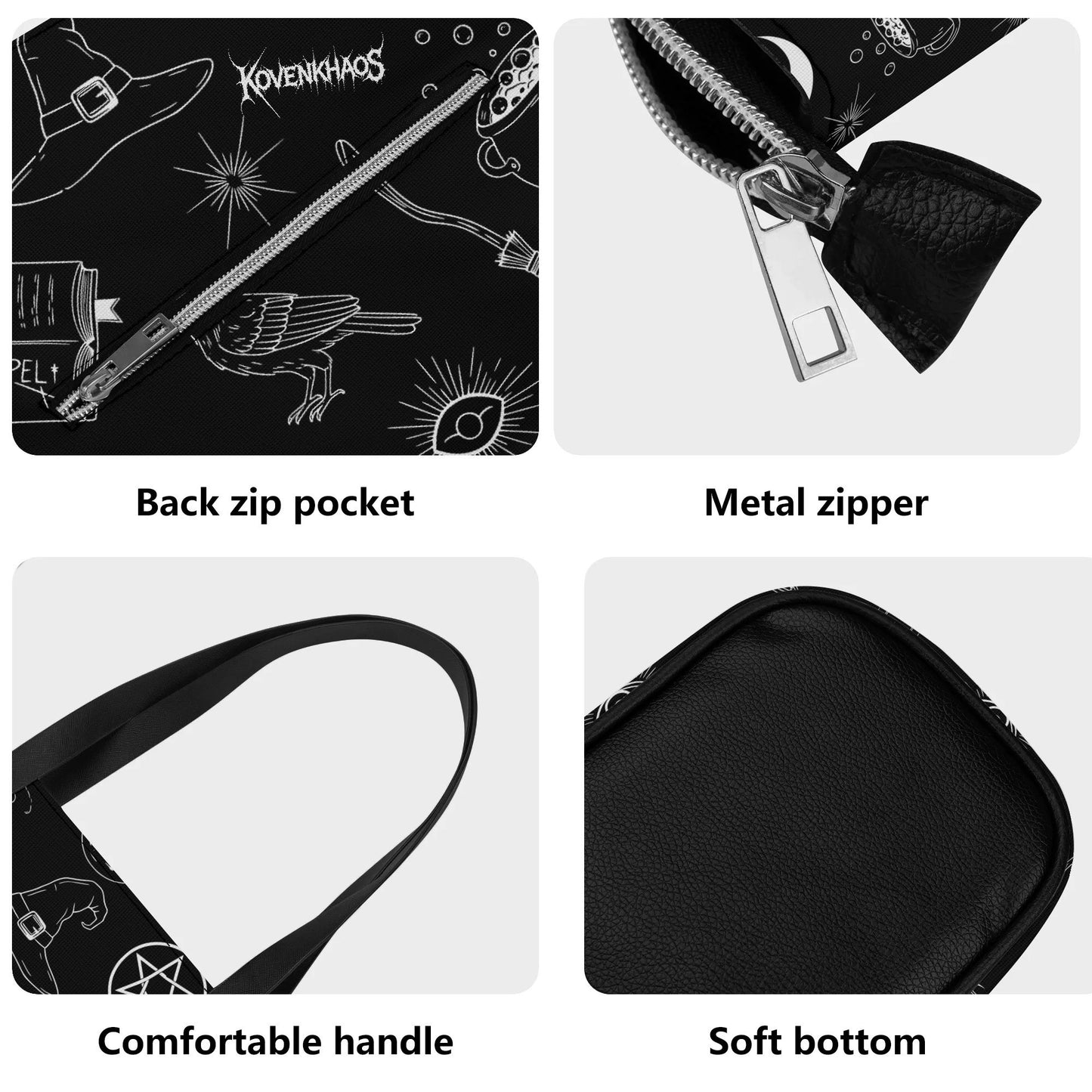 Witchy Woman Leather Tote Bag with Back Zipper Pocket