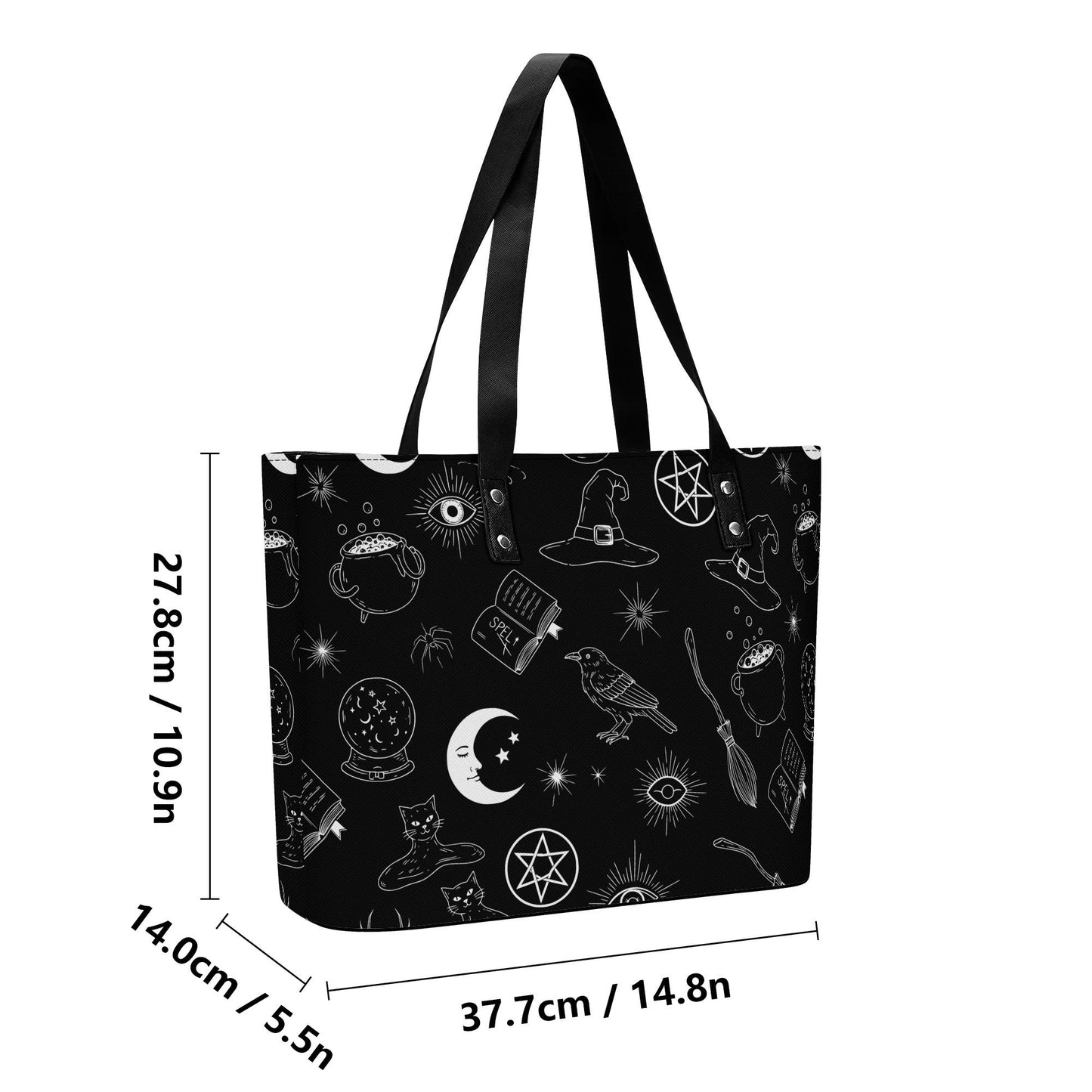 Witchy Woman Leather Tote Bag with Back Zipper Pocket