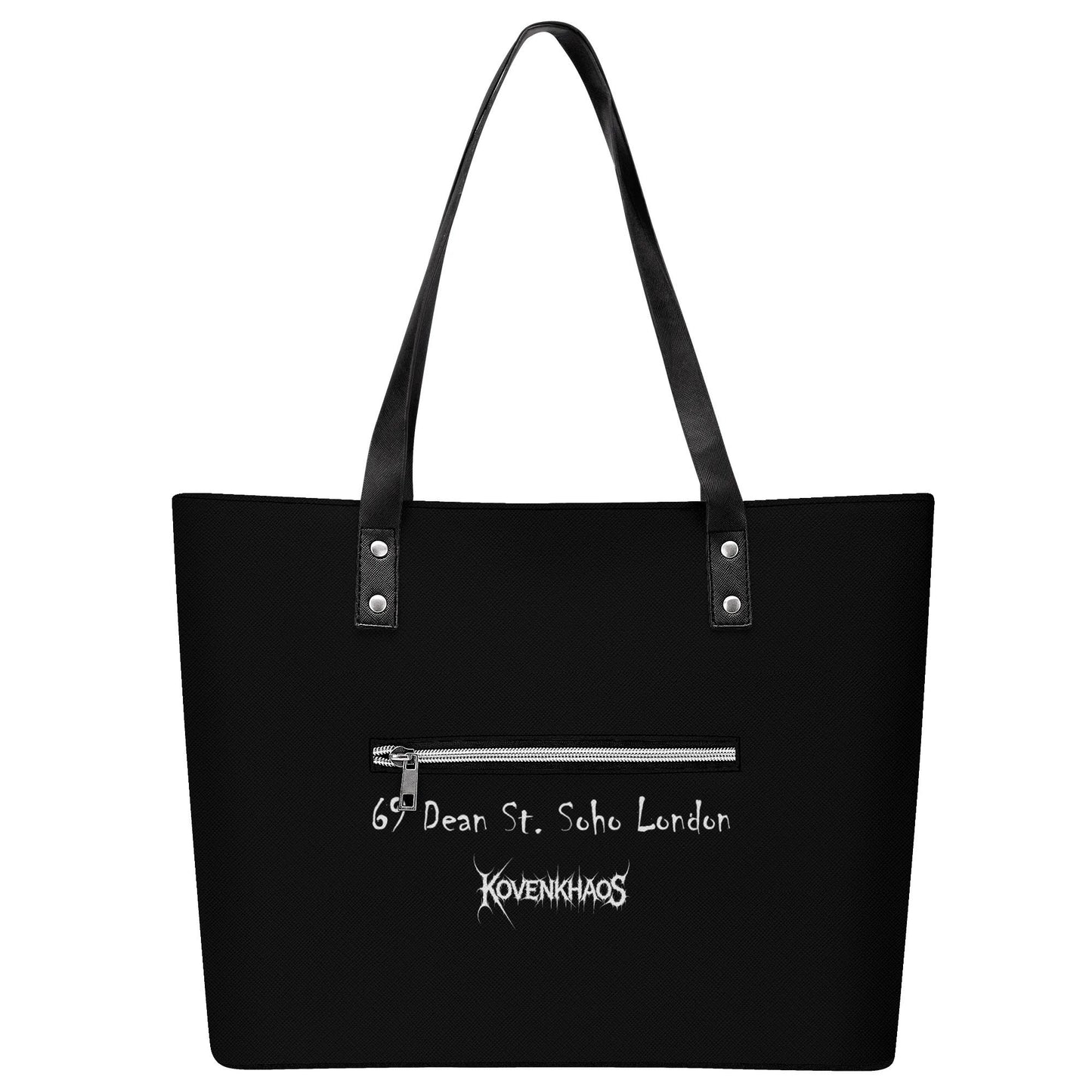 Batcave Leather Tote Bag with Back Zipper Pocket