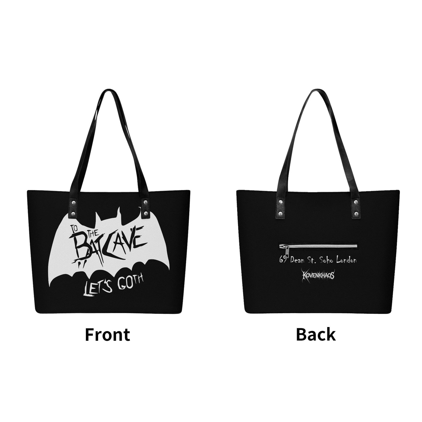 Batcave Leather Tote Bag with Back Zipper Pocket