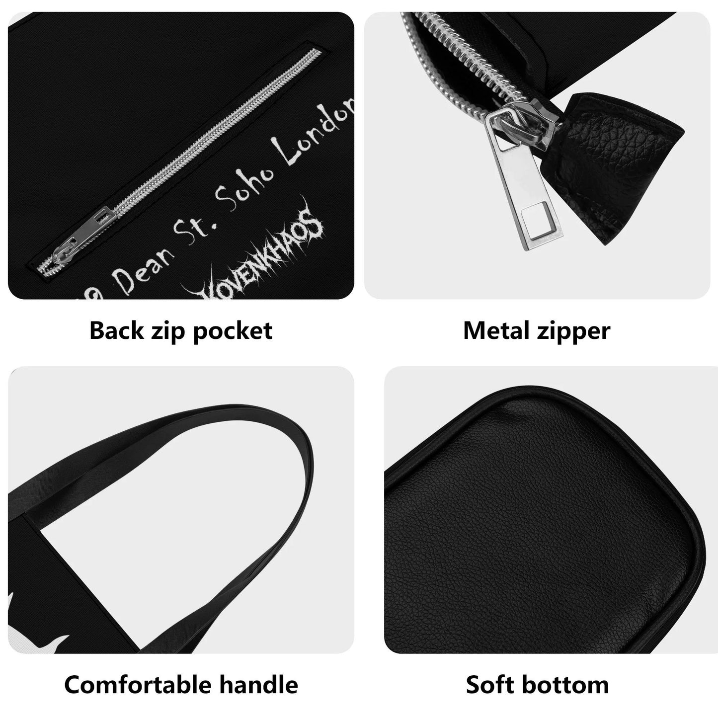 Batcave Leather Tote Bag with Back Zipper Pocket