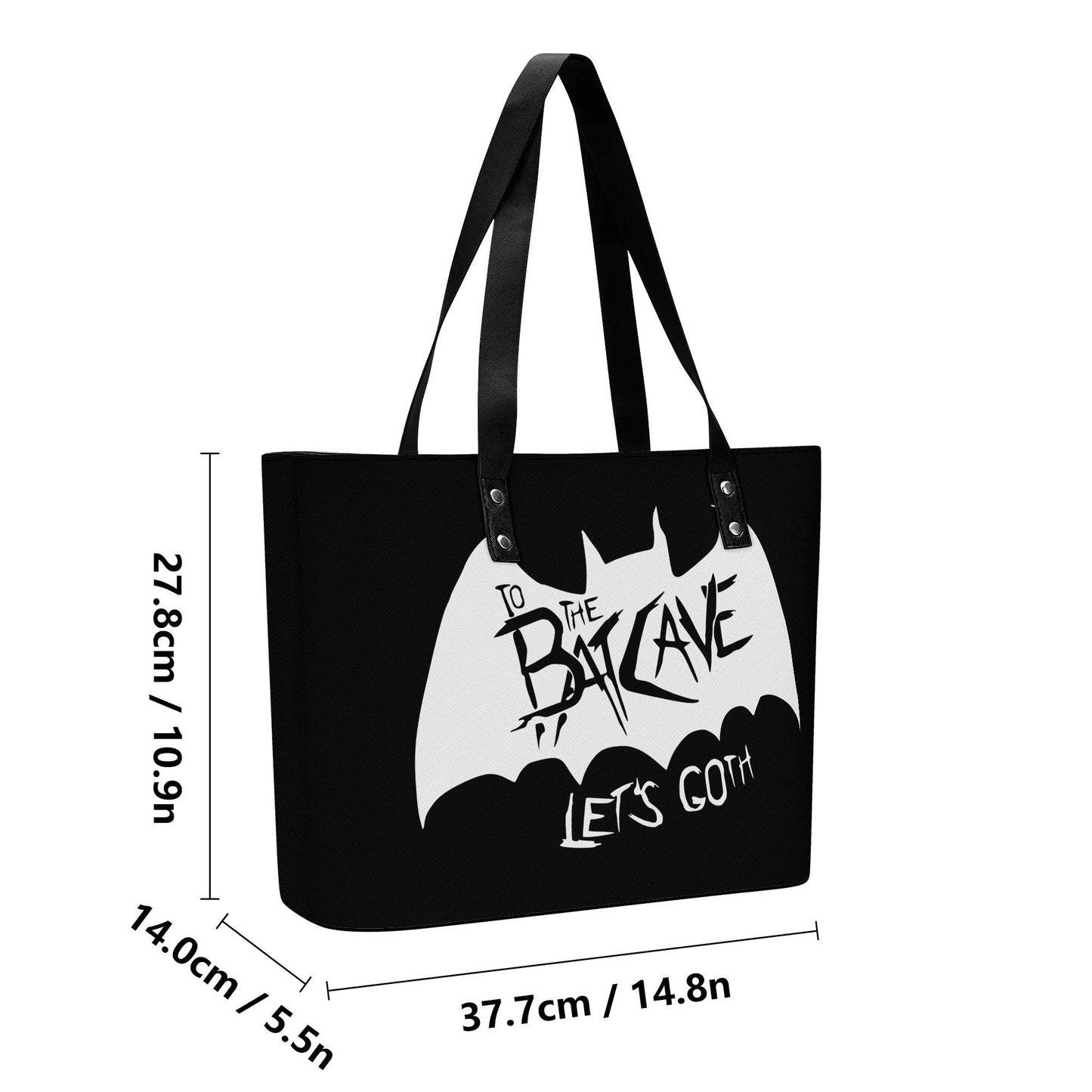 Batcave Leather Tote Bag with Back Zipper Pocket