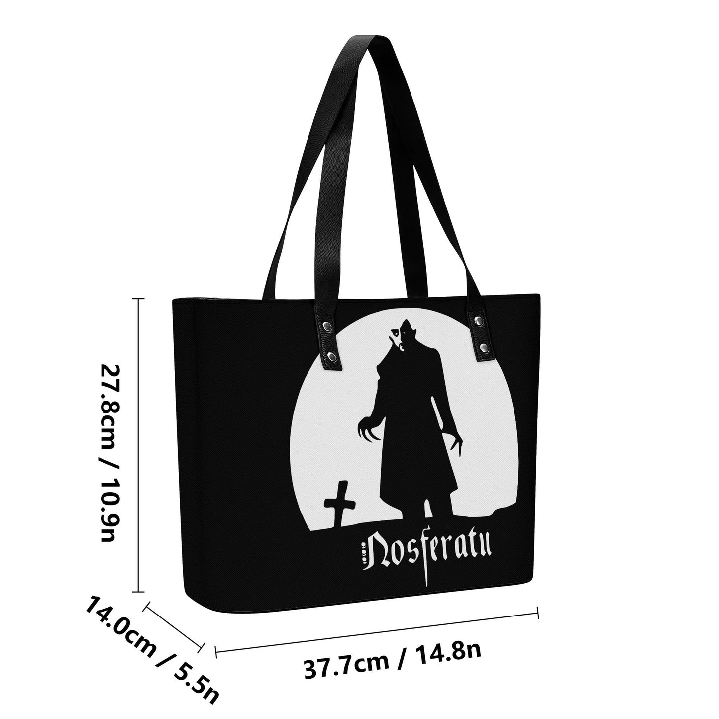 Nosferatu Leather Tote Bag with Back Zipper Pocket