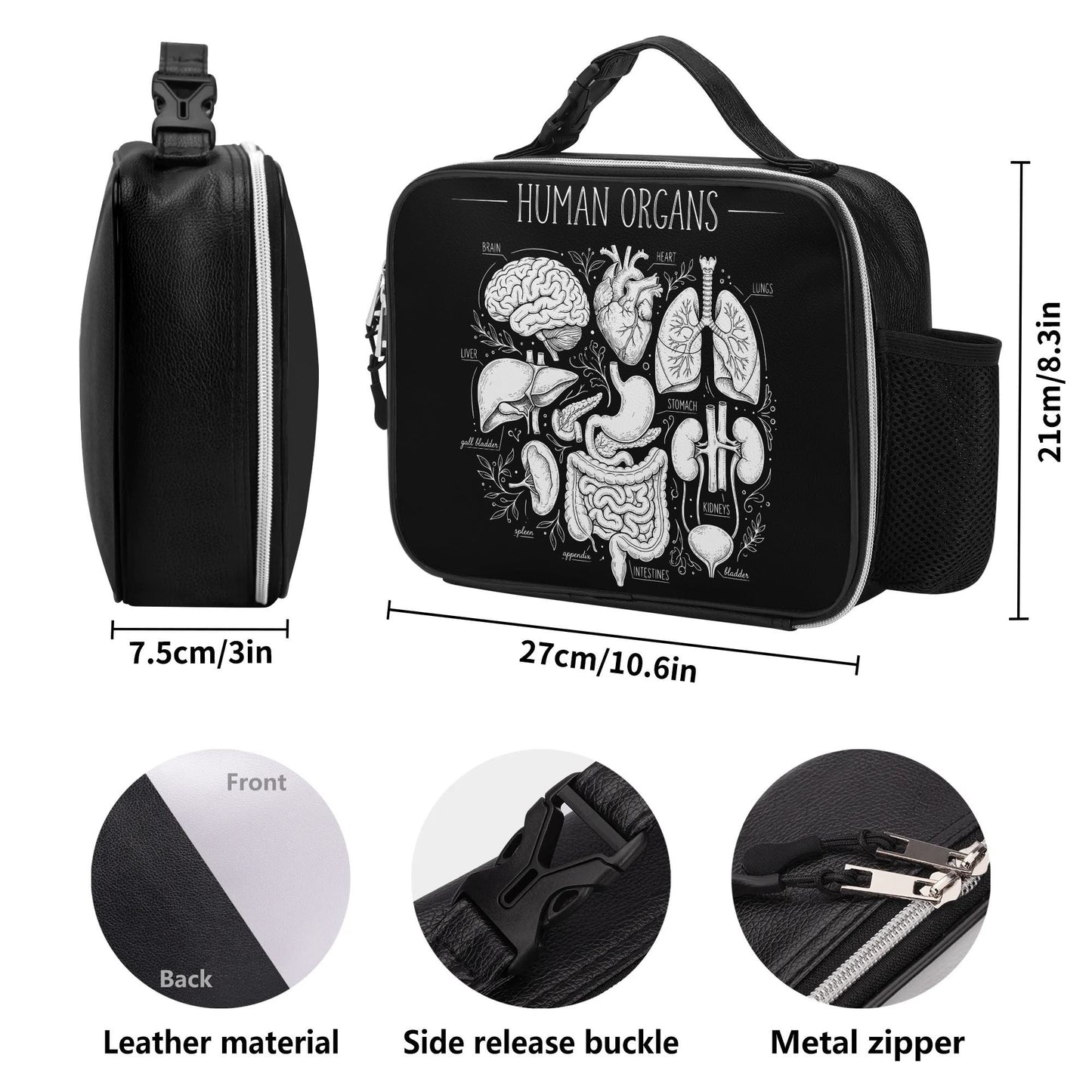 Human Organs Detachable Leather Gothic Lunch Bag