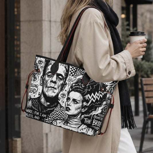 Mad Love | Frankestine & Bride Carryall Monogram Tote Bag with Zipper Makeup Bag