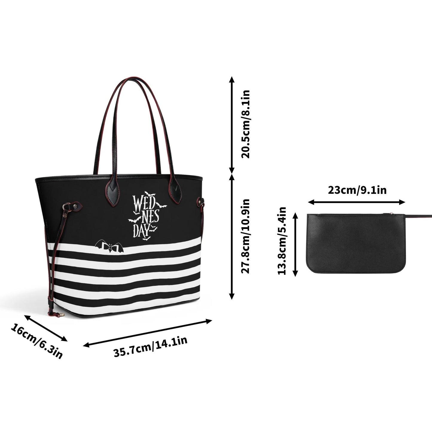 Wednesday Inspired Carryall Monogram Tote Bag with Zipper Makeup Bag