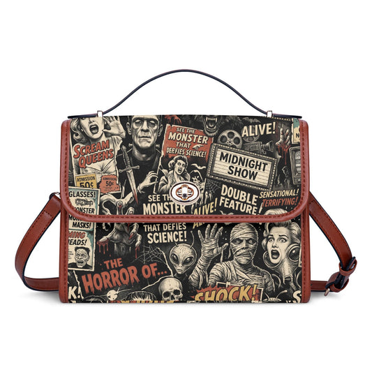 Vintage Classic Monsters Minimalist Brown PU Leather Satchel Crossbody Bag