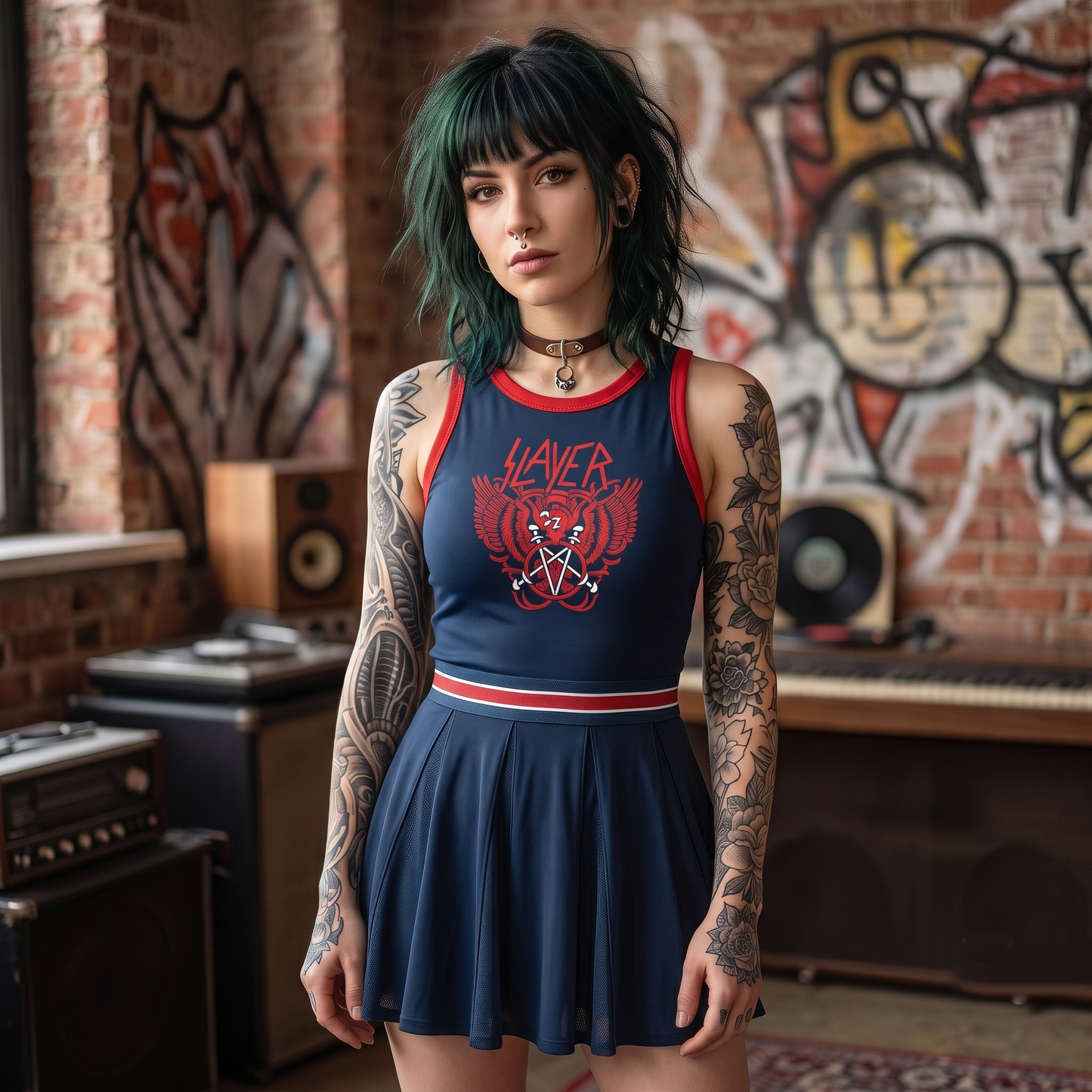 Slayer (blue) Block A-Line Sleeveless Dress
