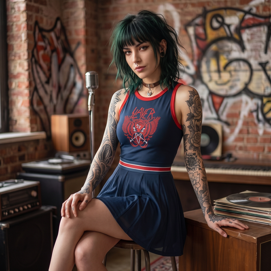Slayer (blue) Block A-Line Sleeveless Dress